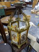 GLAZED BRASS HALL LANTERN.