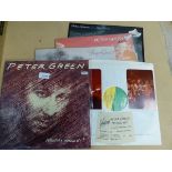 FOUR PETER GREEN VINYL LPs WITH TICKET STUB AND PHOTOS, 'WATCHA GONNA DO?', 'WHITE SKY', 'KOLORS'