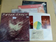 FOUR PETER GREEN VINYL LPs WITH TICKET STUB AND PHOTOS, 'WATCHA GONNA DO?', 'WHITE SKY', 'KOLORS'