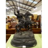 A LARGE SPELTER FIGURE OF A RUSSIAN WARRIOR ON HORSEBACK.