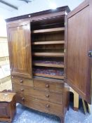 AN EARLY 19TH C. MAHOGANY LINEN PRESS. W 120 X D 54 X H 213CMS.