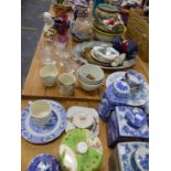 FOUR BLUE AND WHITE TEA CADDYS, A DOULTON JARDINIERE, TANG STYLE CAMEL AND OTHER CHINA AND GLASS