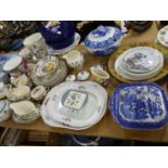 A WORCESTER WALL CLOCK, TWO COPELAND MEAT PLATTERS AND VARIOUS DINNERWARES.