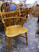 A SET OF EIGHT BESPOKE WINDSOR BEECH AND ELM CHAIRS TO INCLUDE TWO CARVERS, ALL WITH SHAPED