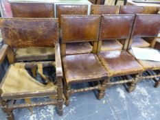 A SET OF SIX 17TH C. STYLE OAK DINING CHAIRS.