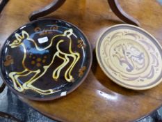 TWO ART POTTERY PLATTERS.