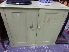 ANTIQUE PAINTED PINE CABINET. W 107 X D 45 X H 93CMS.