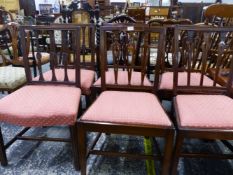 A SET OF THREE GEORGIAN MAHOGANY DINING CHAIRS WITH DROP IN SEAT PADS AND ONE VERY SIMILAR AND TWO