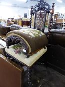 A ROSEWOOD BARLEY TWIST SMALL SIDE CHAIR, A FOOTSTOOL AND A FOLDING BRIDGE TABLE.