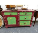 A 19TH C. PAINTED PINE SMALL DRESSER. W 135 X D 62 X H 89CMS.