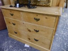 A LATE VICTORIAN PINE CHEST OF TWO SHORT AND TWO LONG DRAWERS. W 117 X D 51 X H 83CMS.