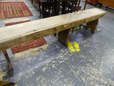 AN ANTIQUE PINE FORM / BENCH. LENGTH 198 X HEIGHT 46CMS.