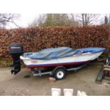 A VINTAGE SPEED BOAT, "LIBERTY", WITH SHALLOW HULL. FITTED WITH 40HP MERCURY OUTBOARD MOTOR,