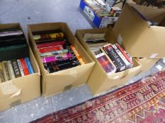 FIVE BOXES OF VARIOUS BOOKS.