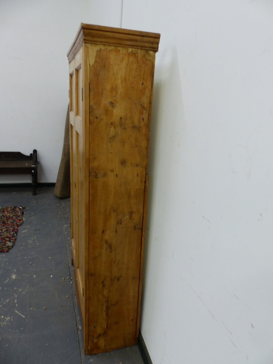 A VICTORIAN PINE TWO DOOR SHELVED CUPBOARD. W 102 X D 34 X H 174CMS. - Image 3 of 5