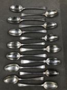 FOURTEEN EARLY 18th C. HALLMARKED SILVER TEA SPOONS. GROSS WEIGHT 206grms.