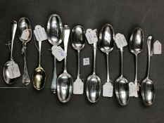 ELEVEN VARIOUS GEORGIAN SILVER SPOONS, DATED 1710, 1711, 1712 X 2, 1713 X 2, 1715, 1716 X 2, 1718,