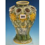 A CANTAGALLI BALUSTER DAFFODIL VASE, CIRCA 1900, THE YELLOW EDGED RIM CENTRAL TO EIGHT FURTHER