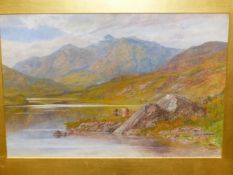 LATE 19th.C. ENGLISH SCHOOL. A HIGHLAND VIEW, MONOGRAMMED AND DATED 1903, GOUACHE 37 x 55cms;