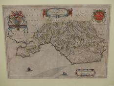 ANTIQUE HAND COLOURED MAP OF GLAMORGANSHIRE, BY J. BLAEU. 40 x 52cms.