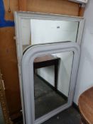 A WHITE PAINTED FRAMED RECTANGULAR MIRROR. 130.5 x 79cms. TOGETHER WITH ANOTHER SIMILAR AND AN