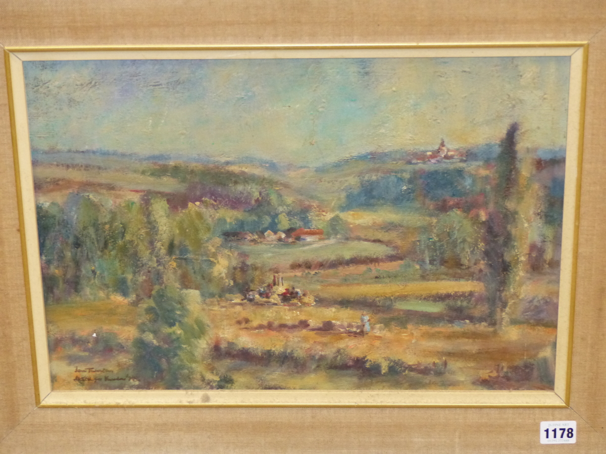 20th.C. CONTINENTAL SCHOOL. A COUNTRY LANDSCAPE WITH DISTANT VILLAGE, INDISTINCTLY SIGNED AND - Image 2 of 9