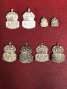 FOUR ARP SILVER HALLMARKED PIN BACK CAP BADGES, TWO OTHERS, AND TWO MINIATURE EXAMPLES. GROSS WEIGHT