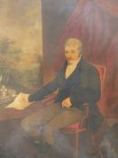 EARLY 19th.C. ENGLISH SCHOOL. PORTRAIT OF A SEATED GENTLEMAN AT HIS DESK, REPUTED TO BE MR. ROBERT