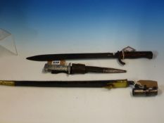 A PATTERN 1853 SOCKET BAYONET, A FIRST WAR TYPE TRENCH KNIFE, BOTH WITH SCABBARDS, AND A FIRST WAR