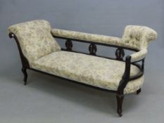 A SIX PIECE SUITE OF LATE 19th C. EBONISED AND BEIGE GROUND FLORAL UPHOLSTERED SEAT FURNITURE,