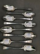 EIGHT VARIOUS GEORGIAN SILVER SPOONS, DATED 1770, 1771, 1773, 1774, 1775, 1776, 1778, AND 1779.