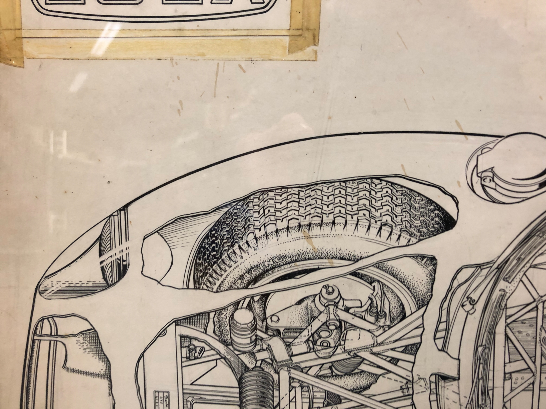 JAMES ALLINGTON, TWO INK CUTAWAY DRAWINGS OF CARS, THE LARGER OF A LOLA, BOTH SIGNED. 53 x 78cms. - Image 10 of 14