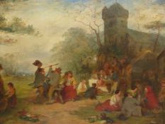 ATTRIBUTED TO ERSKINE NICOL (1825-1904). ST.PATRICKS DAY CELEBRATION, OIL ON BOARD. 36 x 60cms.