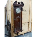 A VERY LARGE ROSEWOOD CASED VIENNA REGULATOR, A BROKEN PEDIMENT ABOVE THE SILVERED DIAL WITHIN A