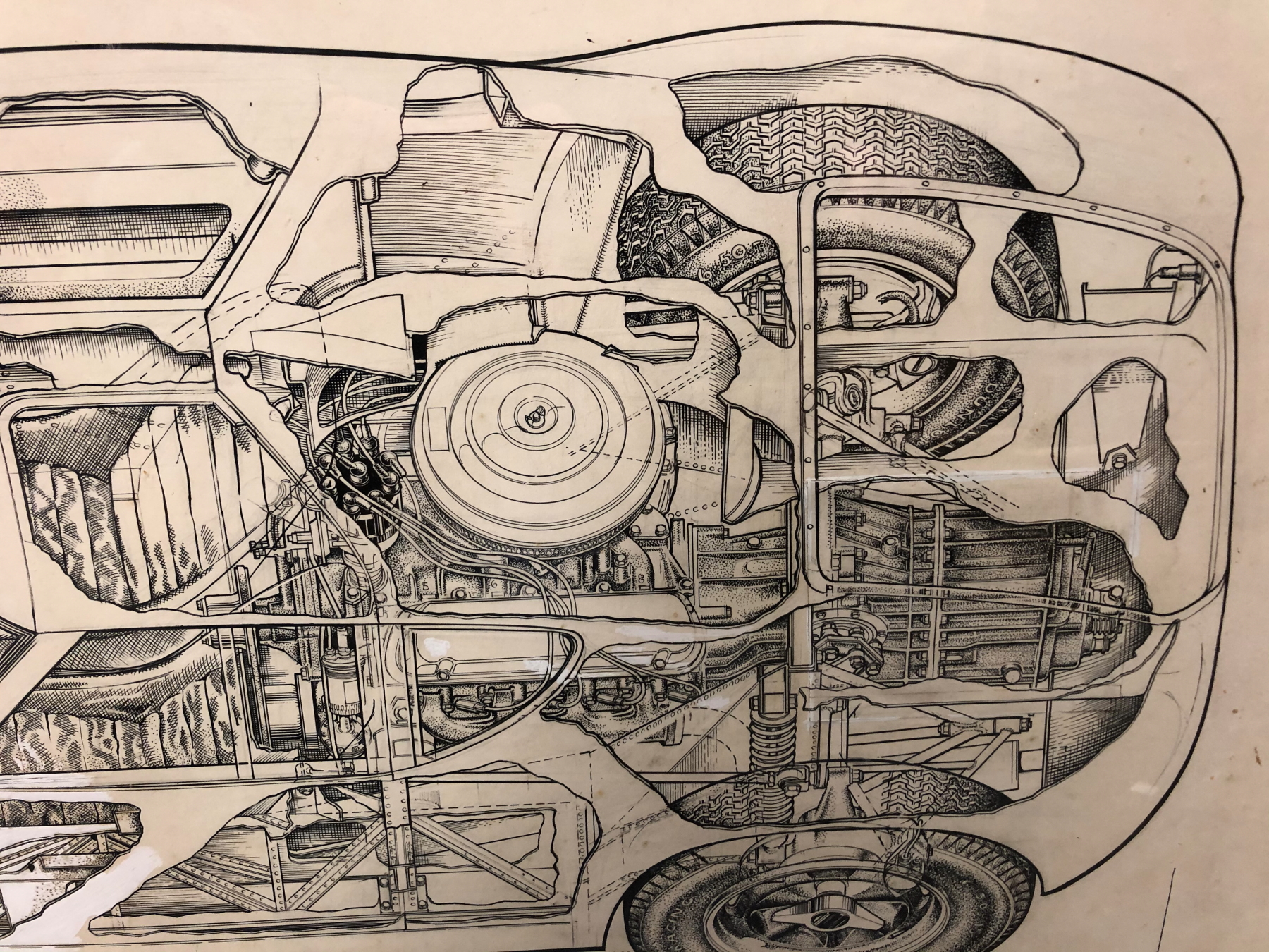 JAMES ALLINGTON, TWO INK CUTAWAY DRAWINGS OF CARS, THE LARGER OF A LOLA, BOTH SIGNED. 53 x 78cms. - Image 13 of 14