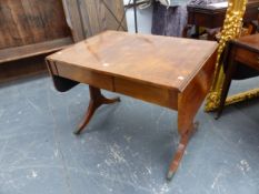 A 19th.C. ROSEWOOD SOFA TABLE, THE TOP AND ROUNDED RECTANGULAR FLAPS CROSS BANDED AND INLAID WITH