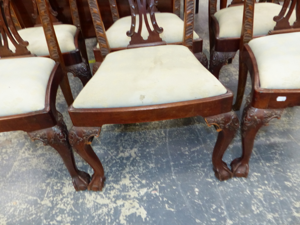 A SET OF SIX GOOD 18th.C. STYLE MAHOGANY DINING CHAIRS WITH PIERCED CARVED BACKS OVER CABRIOLE FORE - Image 5 of 8