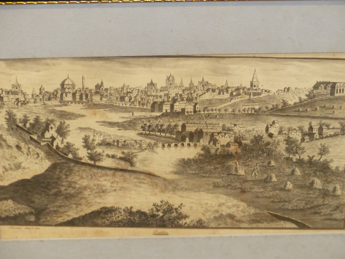 C. RANDLE (EARLY 19th.C. SCHOOL). A TOPOGRAPHICAL VIEW OF DUBLIN, PEN AND INK DRAWING, SIGNED AND