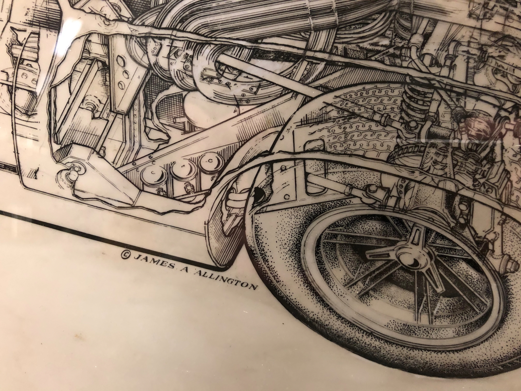 JAMES ALLINGTON, TWO INK CUTAWAY DRAWINGS OF CARS, THE LARGER OF A LOLA, BOTH SIGNED. 53 x 78cms. - Image 3 of 14