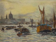 D.TALITYRE (20th.C. ENGLISH SCHOOL). 'A VIEW OF ST PAUL'S AND THE THAMES, SIGNED OIL ON CANVAS. 33 x