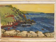 FRED YATES (1922-2008). ARR. CORNISH COAST, SIGNED, OIL ON BOARD, 19 x 28cms.