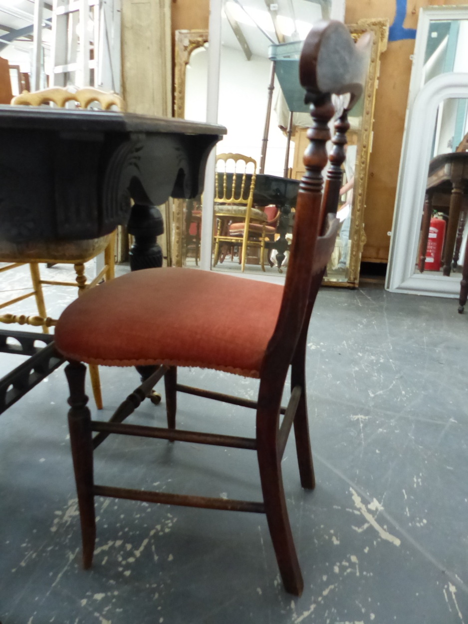 A PAIR OF LATE VICTORIAN BEDROOM CHAIRS , TOGETHER WITH A GILT EXAMPLE AND ANOTHER IN ROSEWOOD (4). - Image 3 of 4