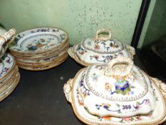 A 19th C. ENGLISH PORCELAIN PART DINNER SERVICE, POSSIBLY RIDGWAYS, EACH PIECE PRINTED AND PAINTED