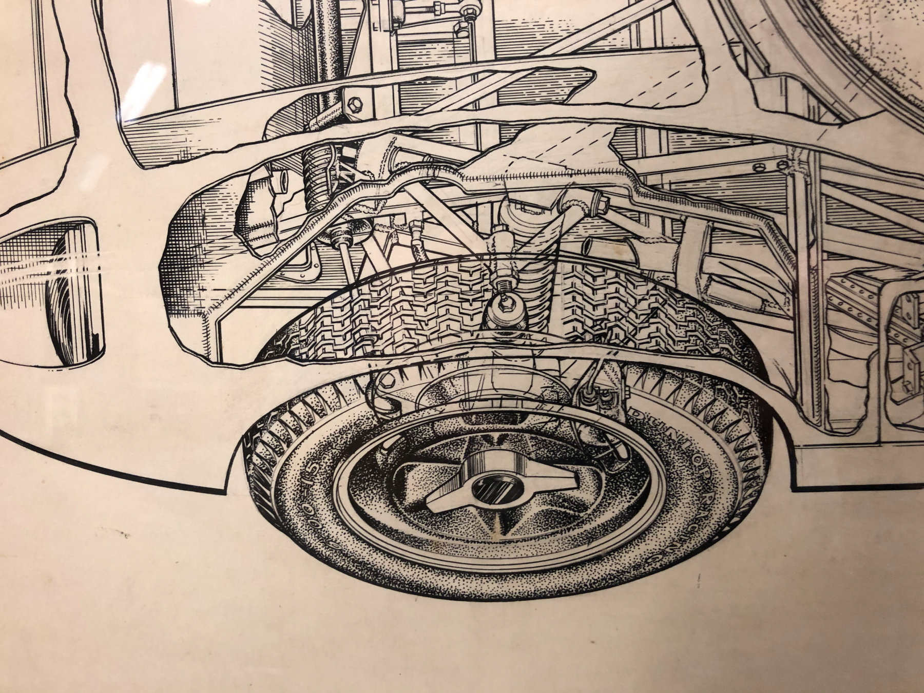 JAMES ALLINGTON, TWO INK CUTAWAY DRAWINGS OF CARS, THE LARGER OF A LOLA, BOTH SIGNED. 53 x 78cms. - Image 11 of 14