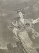 AFTER SIR JOSHUA REYNOLDS. 'LADY JANE HALIDAY', ANTIQUE MEZZOTINT, 64 x 39cms, TOGETHER WITH A