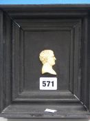 AN IVORY PROFILE OF NAPOLEON MOUNTED IN A BLACK FRAME. 20 x 17cms.