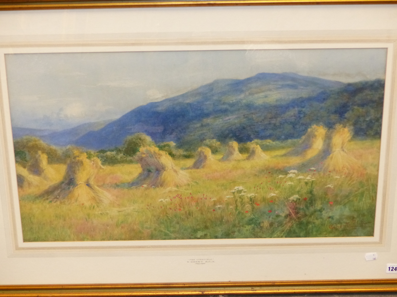 B GHENT (1857-1911). THE CORNFIELD, SIGNED WATERCOLOUR, 41 x 74cms. - Image 2 of 6