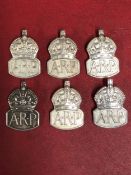 SIX ARP SILVER HALLMARKED CAP BADGES. GROSS WEIGHT 58grms.