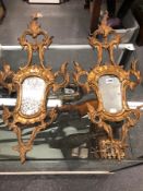 A PAIR OF ANTIQUE VENETIAN MIRRORS IN GILT GESSO ON WOOD FRAMES PIERCED WITH FOLIAGE BRACKETS