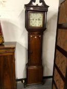 H BURTON, KENDALL, AN OAK 30 HOUR LONG CASED CLOCK, THE SQUARE DIAL PAINTED WITH ROSES IN THE